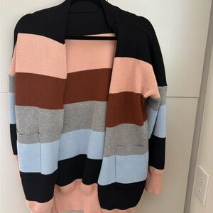 Colorblock Open-Front Women's Sweater Cardigan - Pink, Brown, Gray, Blue, Black